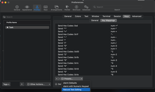 iTerm2 key mappings